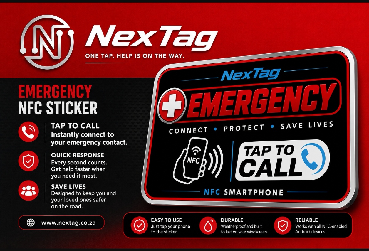 NexTag emergency NFC sticker product and tap-to-call features